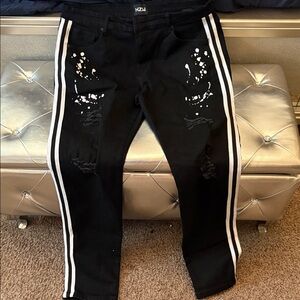 Black Men's Jeans with White Accents